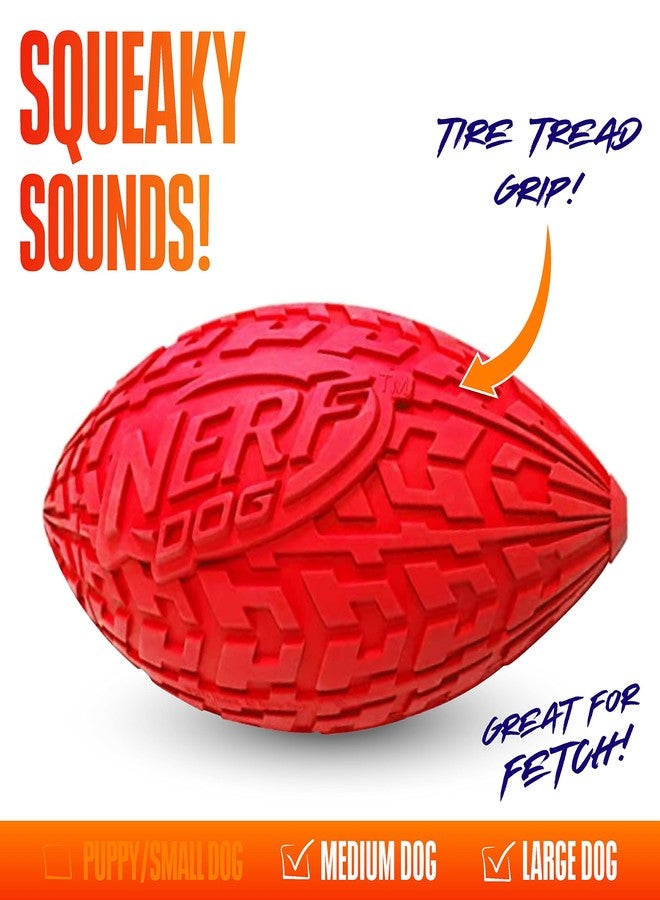 Nerf Dog Tire Squeak Football Outdoor Dog Toy, 6 Inch Dog Football Squeaking Toy for Medium and Large Breeds, Red - Image 3